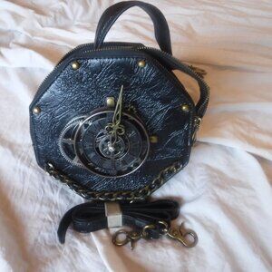 Steampunk Shoulder Bag Clock Purse PU Leather Retro for Women Girls Ladies